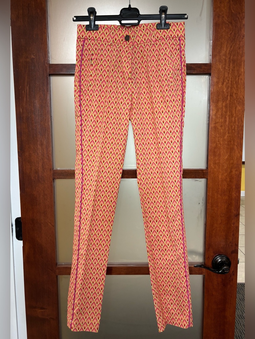 Bariloche Pink and Yellow Geometric Slim Trousers